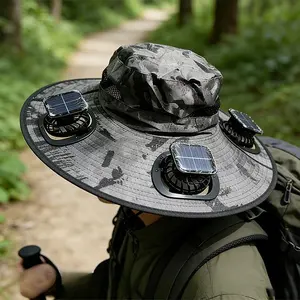 Triple-Fan Solar Powered Bucket Hat for Outdoor Fishing – Rechargeable Cooling Cap with Sun Protection, Summer Essential for Anglers & Outdoor Lovers, USA Summer Vibe
