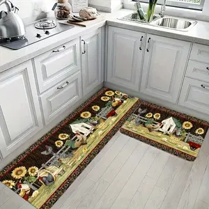 Kitchen mat, retro farmhouse kitchen decorative rug, farmhouse rooster rug, spring sunflower rug, anti-fouling soft and comfortable easy to clean, suitable for bedroom living room dining room kitchen bathroom entrance laundry room rug floor mat