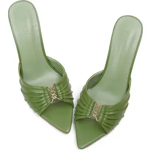 3.5 IN Stiletto Mules High Heels with Pointed Peep Toe Heeled Sandals Faux Leather