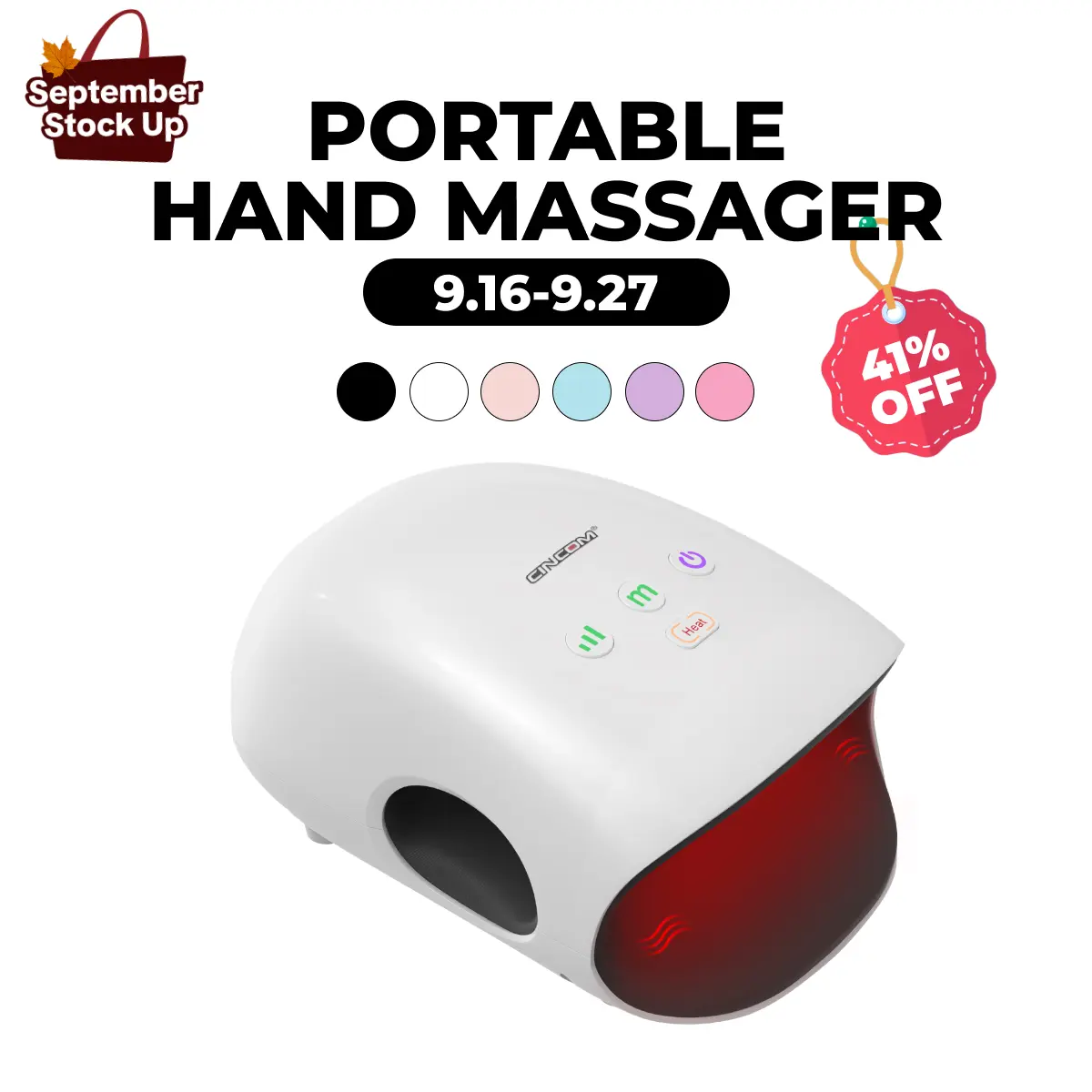 CINCOM Portable Hand Massager, Cordless, Advanced Airwave Technology, Customized Mode & Heating Function, Long-Lasting Battery Life, Auto-Off Feature, Perfect for Daily Relaxation, Comfort, White, Ideal Gift for Christmas & Birthday,dorm essentials
