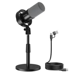 FIFINE Studio Dynamic Microphone with Adjustable Desktop Mic Stand Kit, XLR/USB Microphone with Tap-to-Mute, Volume Controls, Metal Build, Table Mic Stand for Recording, Podcast, Streaming