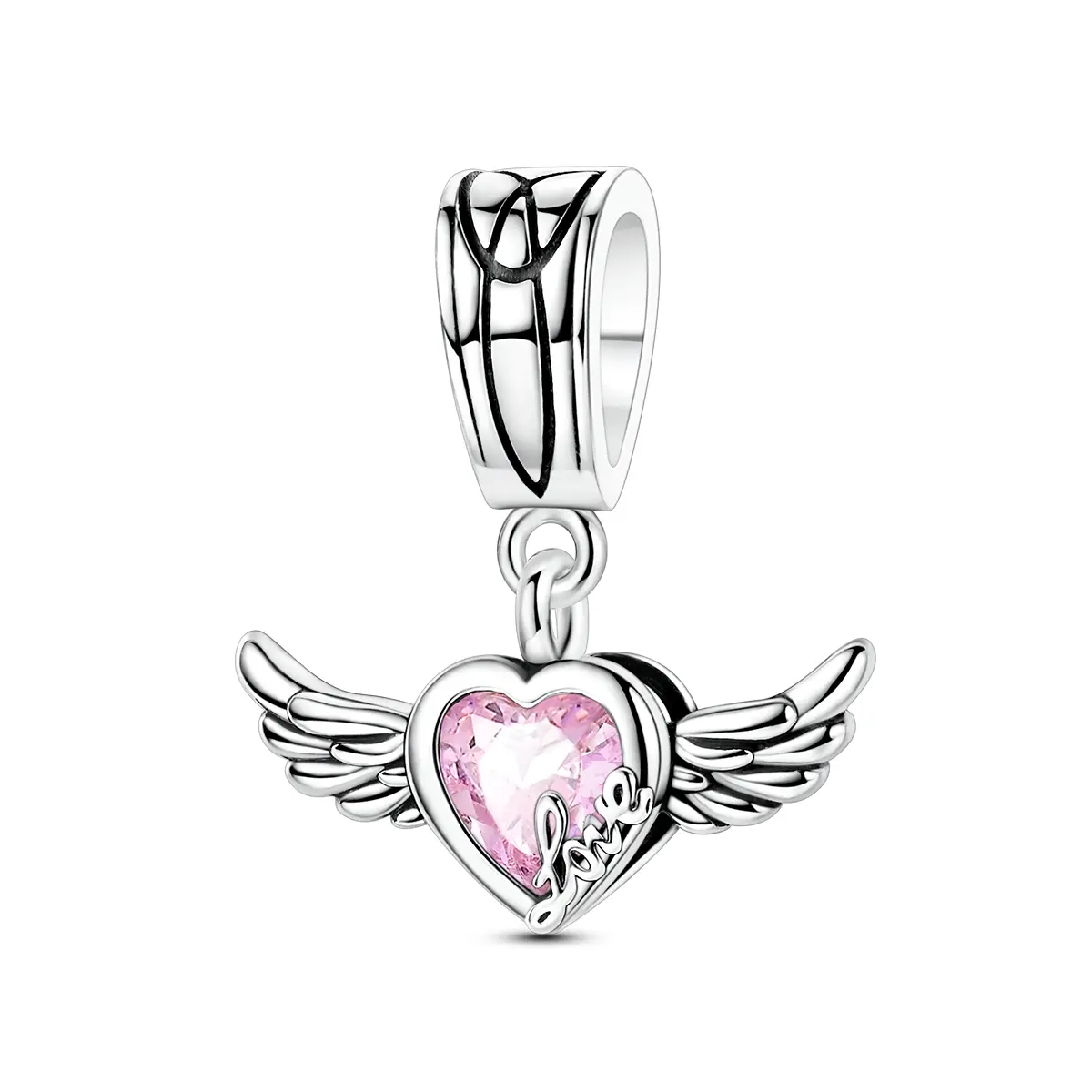 MULA Women's Angel Wing Heart Charms & Pendants, 925 Silver-Plated Love Symbol, Pandora Compatible Gift for Valentines Day, Anniversary, Pristine Luster, Bead
