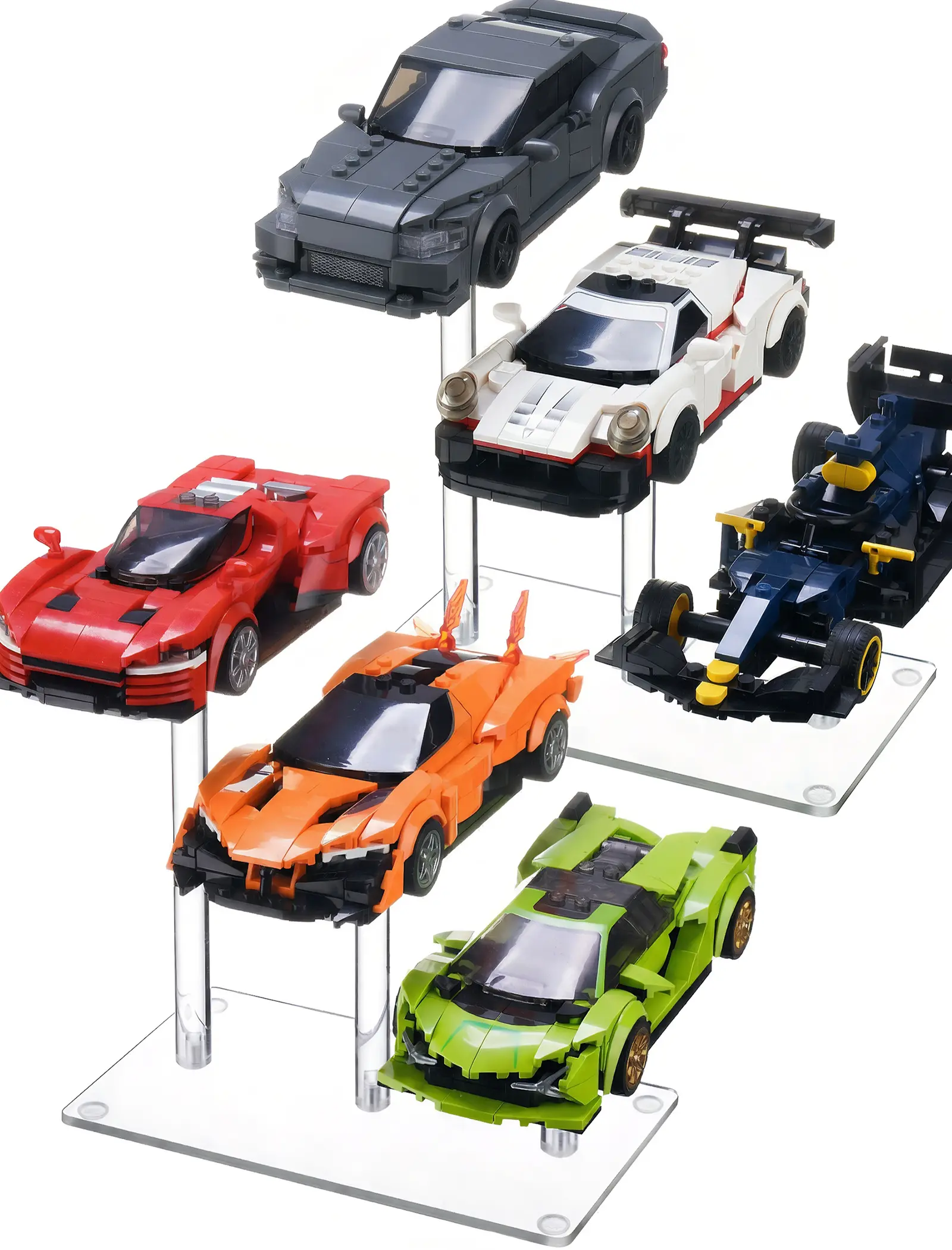 NiHome Acrylic Stand for Lego Speed Champions Display 3 Layer, Lego Car Display Case with 6 Cars Capacity, Figurine Display Shelf Riser for Collectibles & Room Decor, Perfume Riser Holder, 2 Pack