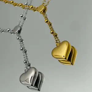 Gold-Plated Heart Pendant Necklace Minimalist Locket Design Chain 20" Length