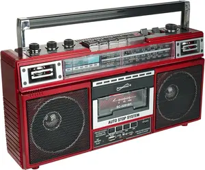 Supersonic SC-3201BT 4 Band Radio & Cassette Player Boombox Bluetooth Speaker AM FM SW Radio with MP3 Playback USB SD Red