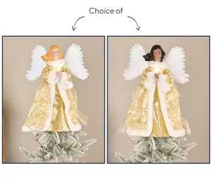 Mr. Christmas 12" Fiberoptic Angel Tree Topper w/ Velvet Dress