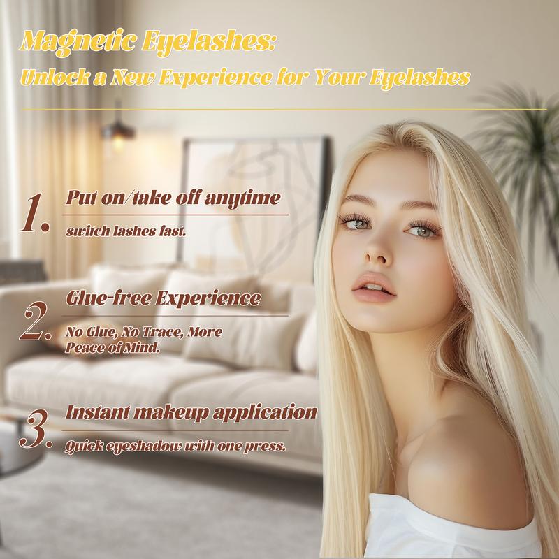 Magnetic Eyelashes with Applicator - CHENSPLEND Upgrade Soft Reusable Lashes + Feathery Style, Natural Look No Glue Needed, Easy Wear/Remove Magnetic False Lash Kit