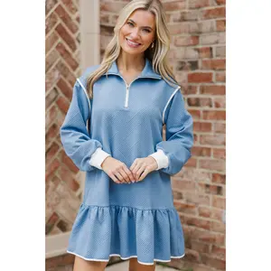 Make It Right Denim Quilted Sweatshirt Dress