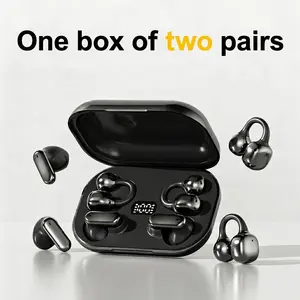 Two Pairs Wireless Earbuds, Open-Ear Clip-On & In-Ear Design with LED Display, Comfortable Fit Bluetooth Earphones for Runningt Fit Gaming Earphones for Running Workout Couple Tech Gift