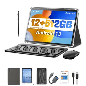 10.1 Inch Android 13 Tablet PC, Android Tablet Computer, 6gb RAM + 512gb Storage, 5000mah Battery, Dual Sim Card Support, Tablets with Keyboard, Includes Keyboard Mouse Stylus Gift Set, Android Wifi Tablet