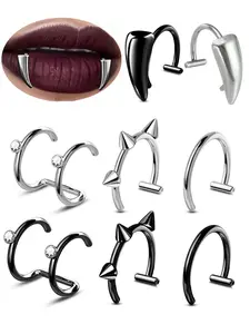 Adjustable Punk Style Stainless Steel Fake Lip Ring, Unisex Non-Piercing Jewelry for All Seasons, Perfect Gift for Christmas