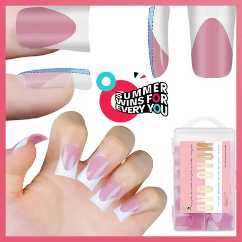 NOVO OVO Short French Tip Duck Press-On Nail Set for Nailcare, Matte Full Cover, Pre-Coated with Primer & Base Coat, 15min Duck Nails Stick + Build for Girlfriend Acting Performances (No Light/Glue/Builder Gel)