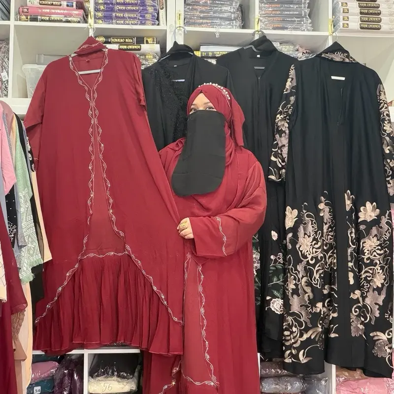 Luxury Dubai Abaya with stone work with Matching chiffon hijab.
