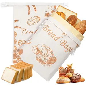2 Pack XL Reusable Beeswax Bread Bags for Homemade Sourdough Bread, 100% Natural Cotton Beeswax Lined Food Grade Storage Bag, Keeps Bread Fresh