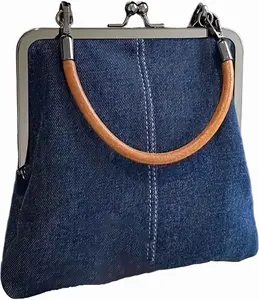 Denim Crossbody Tote Bags For, Mini Blue Denim Totebag Kiss Lock Purses And Handbags Accessories