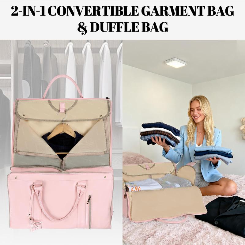 Garment Travel Duffle Bag Large 2-in-1 Convertible Carry-on Luggage for Men & Women with Hanging Suits Dresses & Clothes Shoe Compartment Weekender Tote Combo Duffel Brown Leatherette