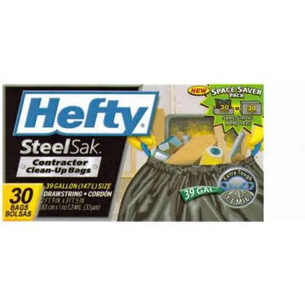 212 MAIN Strong Steel-Reinforced Heavy-Duty Drawstring Trash Bags, Reynolds E8-0926, 30-Count Gray 39 Gal Size (33 x 41 in) Contractor Cleanup Bags, 39 Gallon Size
