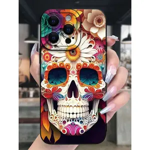 Skeleton Painted Straight Edge Minimalist Black Shockproof Thick Phone Protective Case, Suitable For IPhone17/IPhone17 Air/IPhone17 Pro/IPhone17 Pro Max/16 Pro Max/15 Pro Max/14 Pro Max/13 Pro Max/12 Pro Max/11 Pro Max