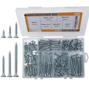 High Hardness  Screws Assortment Kit, 209 count, Phillips Drive Flat ,  Screws, Screws, Drywall Screws, Assorted Screws, Screws Set, 6 Sizes (2,1-1/2,1-1/4,1,3/4,1/2)