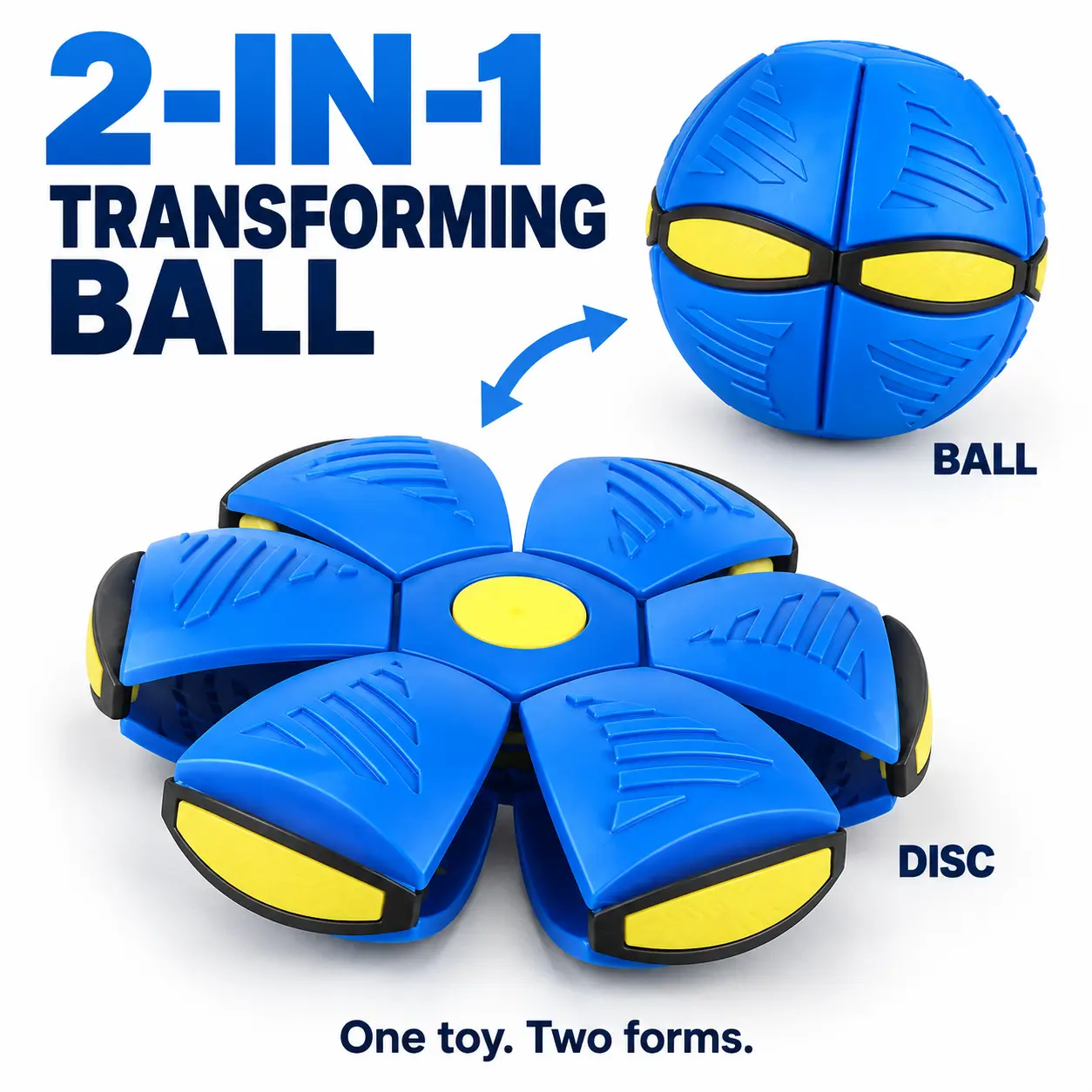 2-in-1 Light-Up Transforming Disc Ball Toy for Kids, Press Toss Pop Open Flying Saucer Ball, Interactive Indoor Outdoor Active Play Game for Backyard, Park, Travel, Party Favors and Birthday Gifts