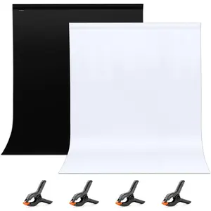 White Black Backdrop, 5 * 6.5FT 2-in-1 Double Sided Photo Backdrop Kit Black/White Screen Background for Photography with 4 Spring Clamps, Low Temperature Ironing to Remove Wrinkles