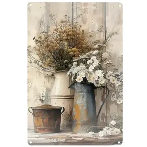 Vintage Floral & Rustic Metal Wall Art Sign - Farmhouse Decor with Daisies & Aged Background, Easy to Install Indoor/Outdoor Decoration for Home, Garden, Porch, or Patio - Durable Metal Hanging Art