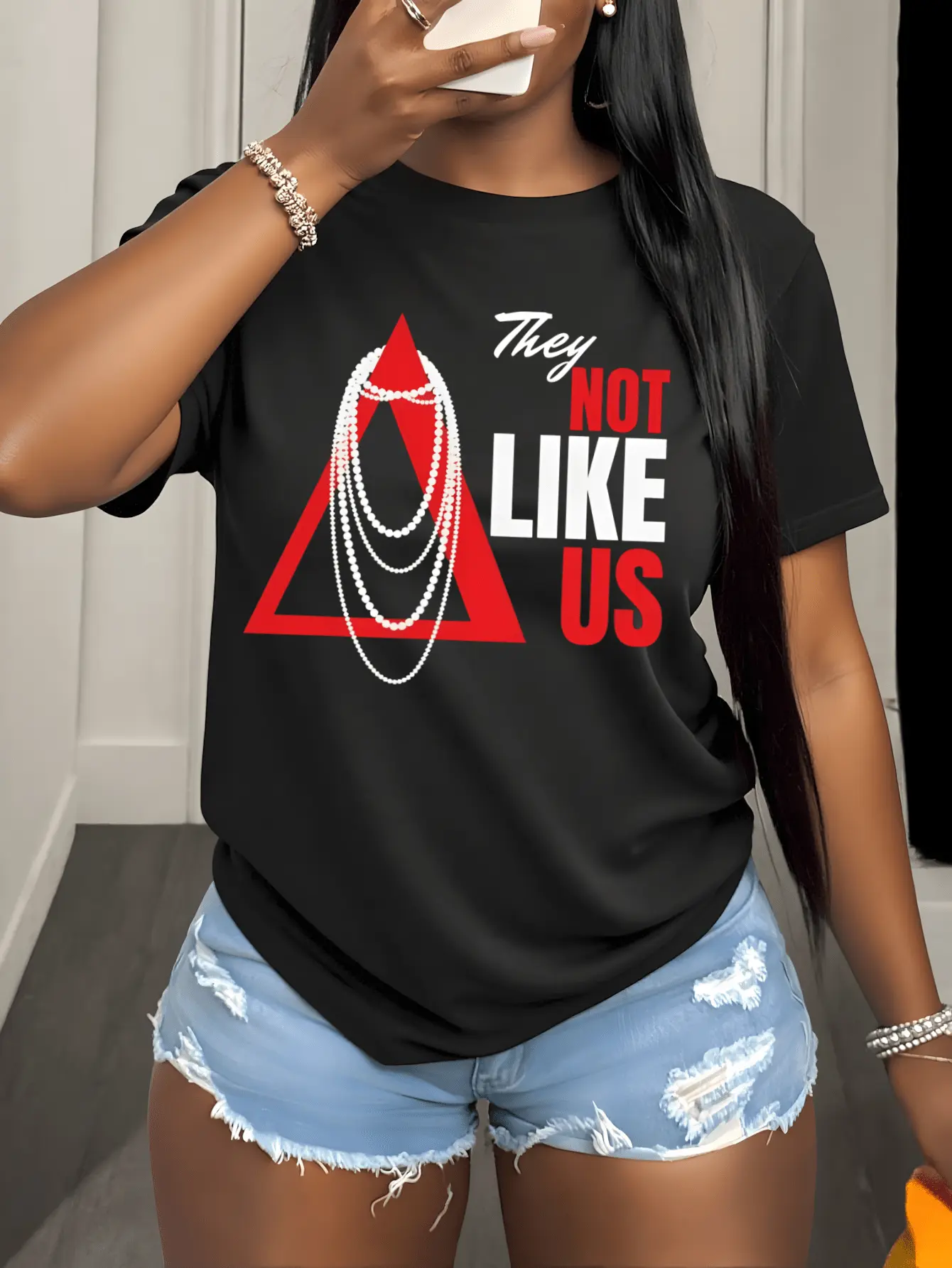 DST They Not Like Us Tee, Delta Sigma Theta Inspired, DST T-Shirt Gift, Woman Graphic Women's Casual Short Sleeve T-Shirt | Round Neck Top, Machine Washable Regular Fit, Street Style Apparel, Medium Elasticity Fabric For Spring & Summer