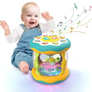 Baby Ocean Projection Music Toy, with Rotating Lights Adjustable Volume for Children's Hand Clap Drum Encourages Crawling and Learning Ideal Gift for Boys and Girls