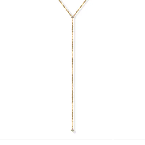PAVOI 14K Gold Plated Drop Lariat Chain for Women - Gold Cubic Zirconia Long Necklace - Station Star Layered Beaded Y Necklace