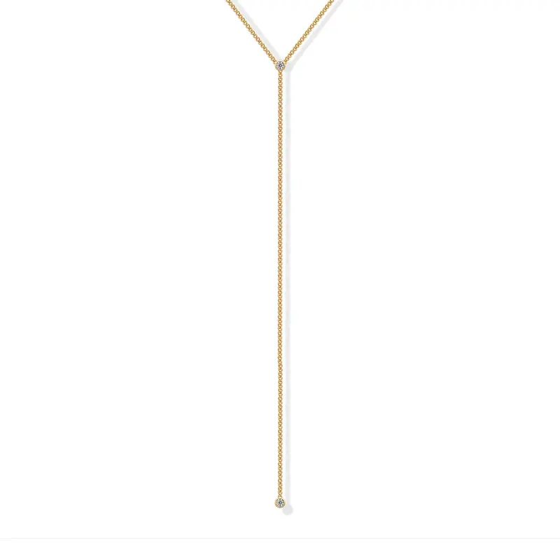 PAVOI 14K Gold Plated Drop Lariat Chain for Women - Gold Cubic Zirconia Long Necklace - Station Star Layered Beaded Y Necklace