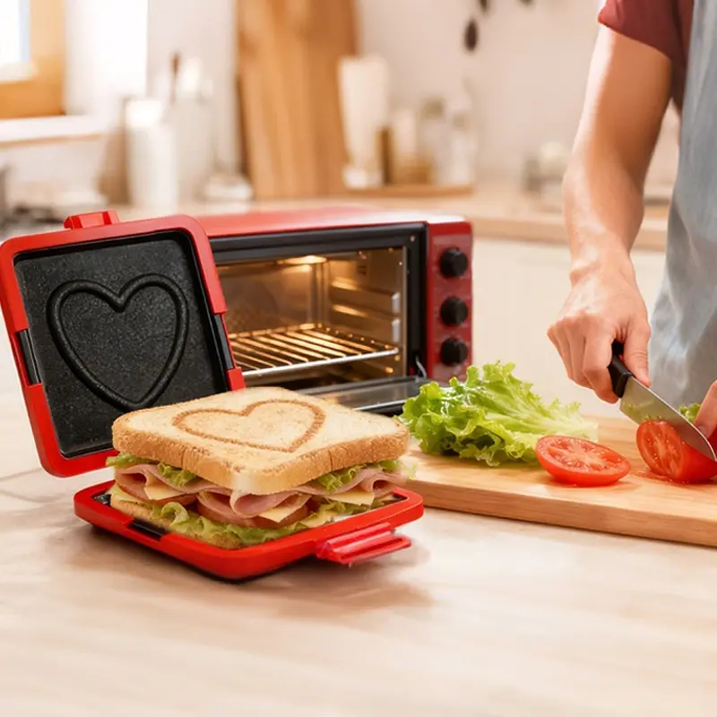 Heart-Shaped Silicone Sandwich Tray, Food-Grade Microwave Safe, Adjustable Bands, Quick Even Cooking, Dishwasher Safe, Versatile Use