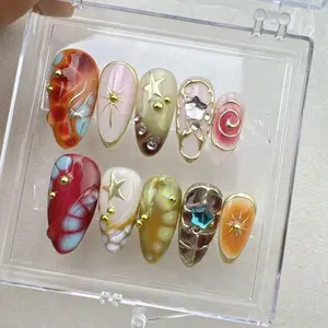 Handmade Gel Press On Nails: Custom Starburst Design