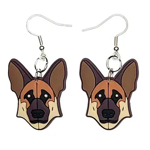German Shepherd Puppy Dog Earrings Hypoallergenic Silver Plated Fishhooks Original Artwork Yazzle Dazzle Woof Bark Doggy Pup Leash Bowl Collar K9