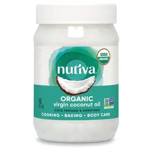 Nutiva Organic, Cold-Pressed, Unrefined, Virgin Coconut Oil from Fresh, non-GMO, Sustainably Farmed Coconuts, 15-ounce