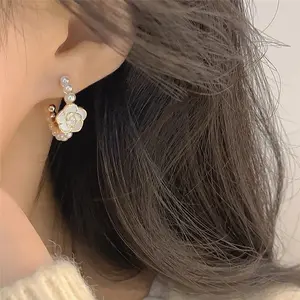 Rosette Pearl Small Hoops - Elegant Pearl Design Earrings for Stylish Appeal Titanium Steel