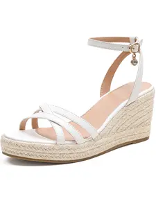 Women’s wedge sandals made of woven grass and jute rope, retro vacation women’s shoes with an open toe and a sexy crisscross strap design, suitable for vacations, casual wear, and outings.