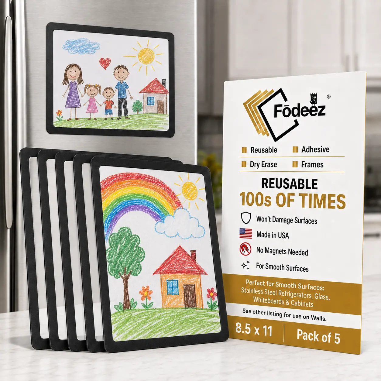Reusable Adhesive Frames for Smooth Surfaces (Pack of 5)) - Peel-and-Stick, 100s of Uses, Dry Erase, Made in USA for Weekly Planner, Wall Calendar Organization & De-Cluttering