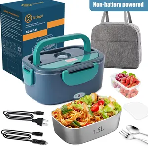 Heated Leakproof Insulated Lunch Box with Heater, Tableware and Bag, 1.5L/1.8L Capacity, 110V/12V/24V Voltage, Portable for Home/Office, Leakproof Insulated Lunchbox, Heated Lunch Box