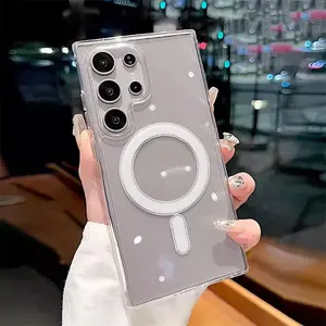 Magsafe Magnetic Charge Phone Case For Samsung Galaxy S25 EDGE S24 Ultra  S23 Plus S22 Clear Wireless Charging Case Cover