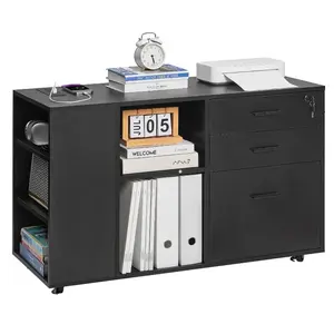 summervibes 3-Drawer Wooden File Cabinet, 5-Wheel Mobile Lockable Wheels Storage with Power Strip & Adjustable Shelves, Floor Standing Printer Stand for Home Office (Tools & Hardware), Storage Drawer Platform, Desk With Drawers