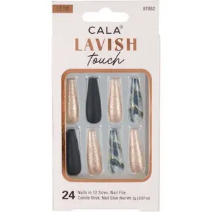 CALA Lavish Touch | Long Coffin Marble Black Press On Nails