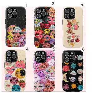 Whimsical Celestial Phone Cases, Vibrant Moon & Floral Face Designs for Ultimate Style for iPhone
