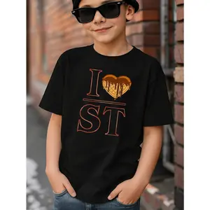 Young Boy's I Heart ST Waffles Christmas Stranger Hawkins Style Up Side Down Things Graphic Cotton T-Shirt For Young Boys,  Perfect Christmas Gifts Hawkins Fans Shirts For Holiday Fun Stranger Young Boys T-Shirt -I Heart ST Waffles Christmas Hawkins Thing