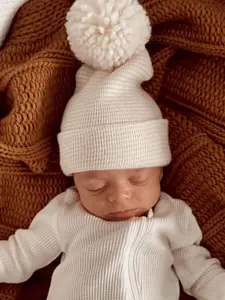 Baby's First Hat®, Sand/White Stripe Pom