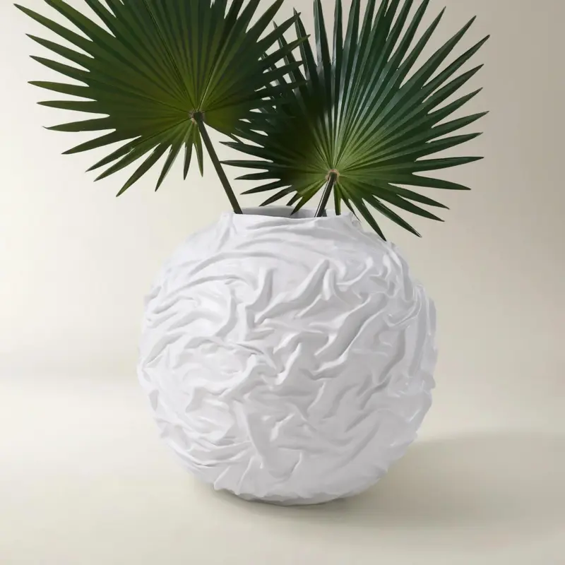 Z Gallerie Crumple Large Resin Floor Flower Vase - 19.3" Diameter x 18.3" H, Sleek White Finish, Irregular Crumpled-Paper-Inspired Shape, Decorative Home Supplies Accent, Bold Focal Piece