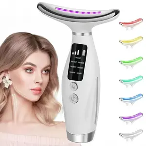 Electric Neck Face Massager with 7 Color LED Lights, Heating Function, Wrinkle Removal Firming, Skin Tightening Tool, Multifunctional Beauty Machine for Women & Girls, Valentine's Day Gift