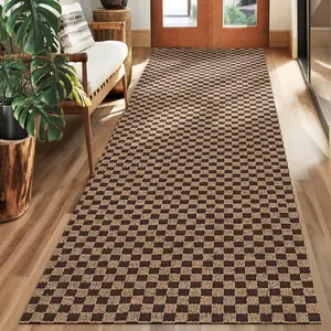 Koloko Outdoor Runner Rug Indoor Non-Slip Area Rugs Custom Size Carpet Runners with Rubber Backing Mat for Hallway Kitchen Entryway Garage Laundry Check Brown, 2ft x 6ft