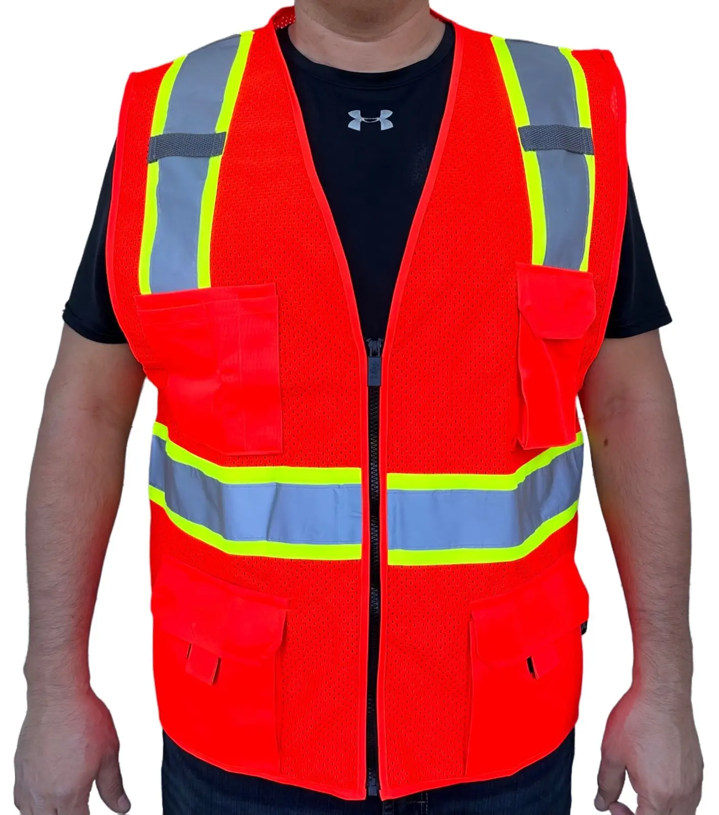Fluorescent Orange Two Tones Safety Vest ,With Multi-Pocket Tool