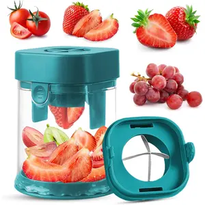 Small Fruit Cutter, Creative Strawberry & Grape Slicer, Quickly Making Fruit Vegetable Salad (Dark Teal)
