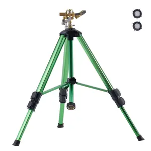 VEVOR Impact Sprinkler on Tripod Base, TikTokShopBlackFriday, Heavy Duty Tripod Sprinklers with Brass Head & 3/4" Connector, 360 Degree Large Area Coverage Irrigation Sprinkler, Adjustable Heights Sprinkler for Yard Green